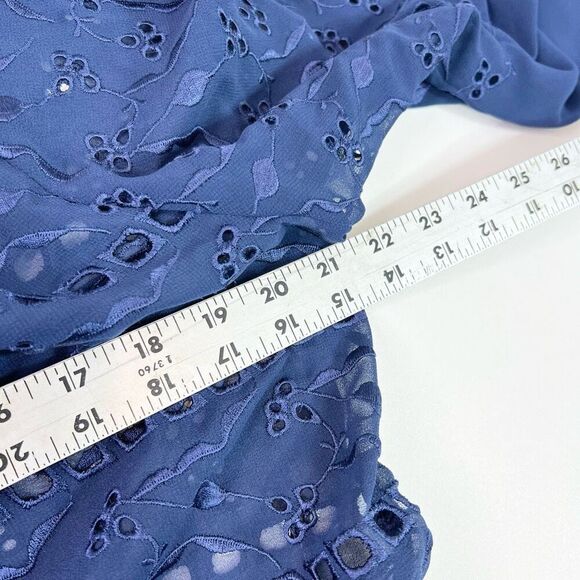 Chico's Cardigan Sweater Women Large Eyelet Embroidered Sheer Long New Navy - Picture 7 of 12